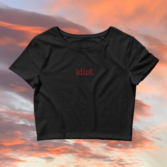 'idiot' red and black crop top